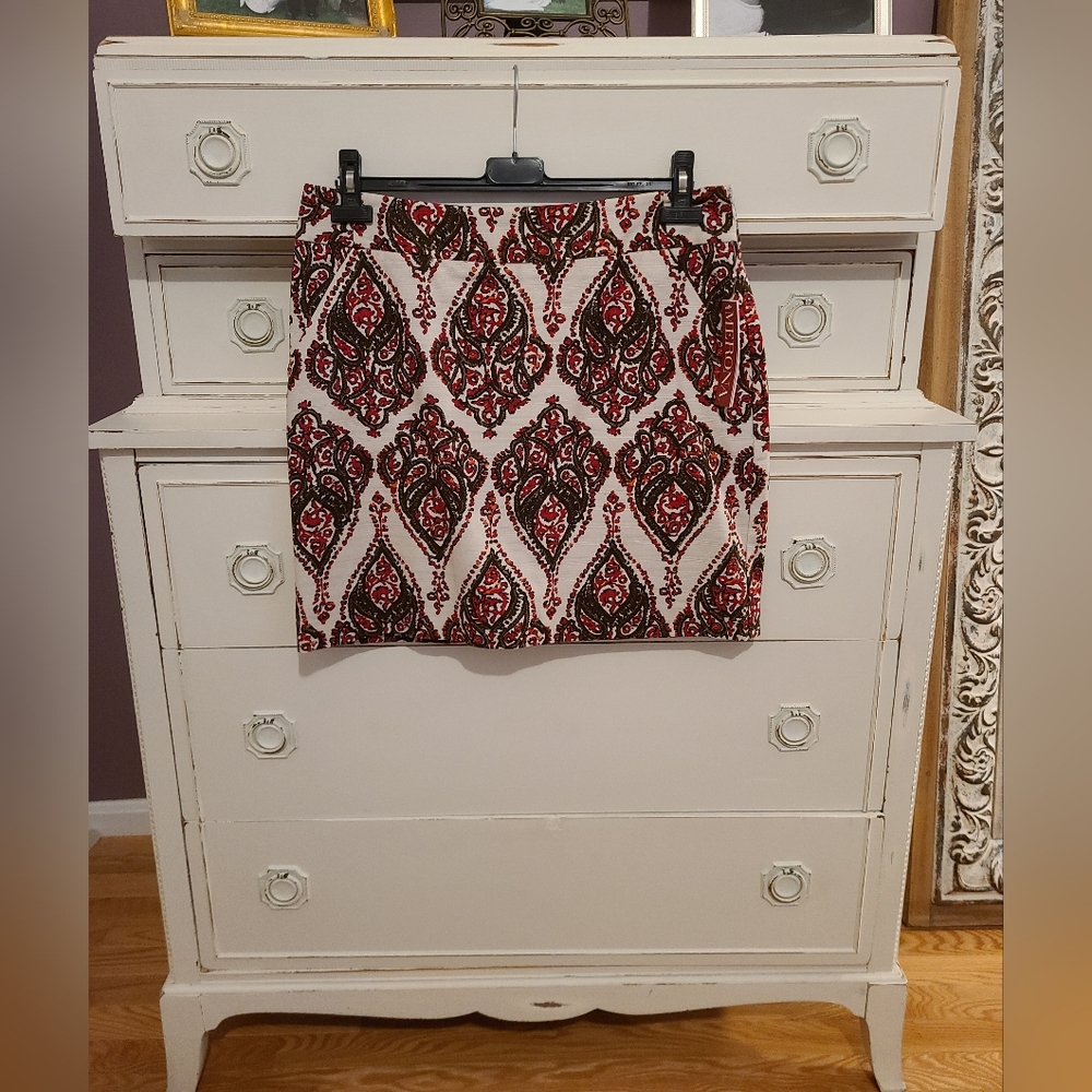 Merona Women's Tapestry Damask Skirt Red, Brown, Ivory Sz 12 NWT